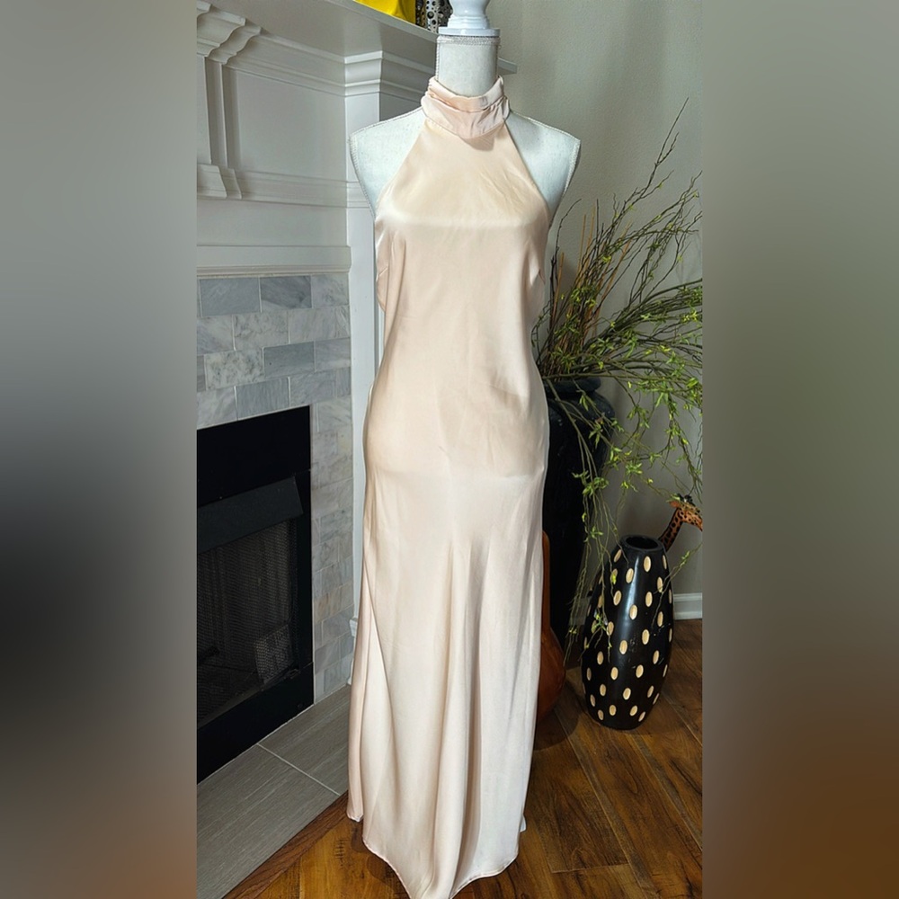 Amazon Cream Backless Halter Dress
